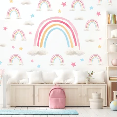 Vinilo Arcoiris 1 Mt Mini Arcoiris Estrellla Nube Acuarela Original - comprar online