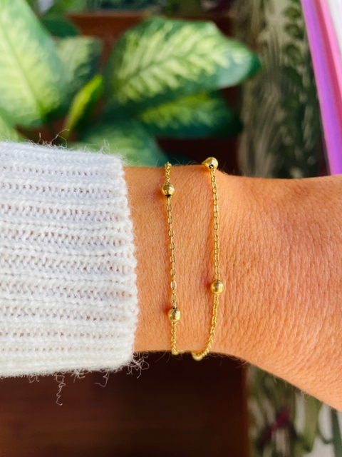 Pulsera doble bolitas gold