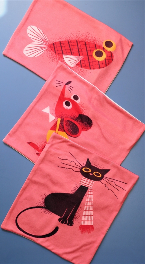 Kit (3) Capas de Almofadas Peixe, Rato, Gato
