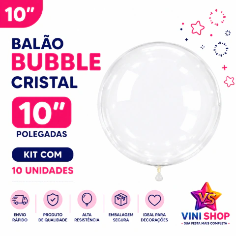 Balão Bubble Cristal 10 Polegadas | Kit com 10 Unidades para Decoração de Festas