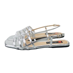 Sandália Rasteira Bico Quadrado Tirinhas Prata - Love Shoes Calçados Femininos