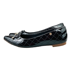 Sapatilha Bico Fino Confort Matelasse Verniz Preto - Love Shoes Calçados Femininos