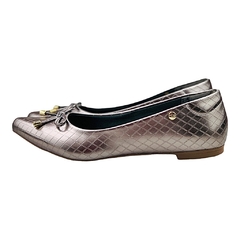 Sapatilha Bico Fino Confort Matelasse Metalizado Grafite - Love Shoes Calçados Femininos
