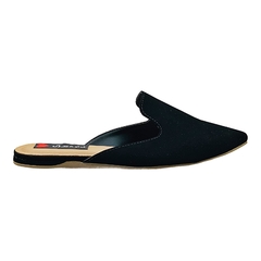 Mule Bico Fino Básico Cavado Flocado Preto