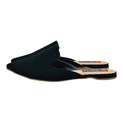 Mule Bico Fino Básico Cavado Flocado Preto - Love Shoes Calçados Femininos