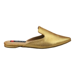 Mule Bico Fino Básico Cavado Textura Dourado