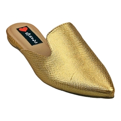 Mule Bico Fino Básico Cavado Textura Dourado - comprar online