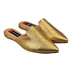 Mule Bico Fino Básico Cavado Textura Dourado na internet