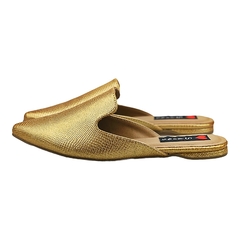 Mule Bico Fino Básico Cavado Textura Dourado - Love Shoes Calçados Femininos