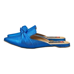 Mule Bico Fino Textura Nó Azul - Love Shoes Calçados Femininos
