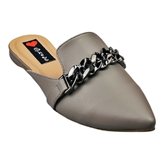 Mule Bico Fino Detalhe Correntes Cinza - comprar online