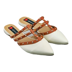 Mule Bico Fino Spike Detalhes Tiras Off White na internet