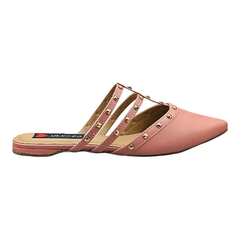 Mule Bico Fino Spike Detalhes Tiras Rosa