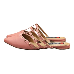 Mule Bico Fino Spike Detalhes Tiras Rosa - Love Shoes Calçados Femininos