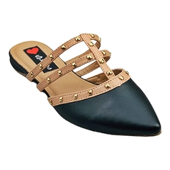 Mule Bico Fino Spike Detalhes Tiras Nude com Preto - comprar online