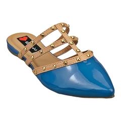 Mule Bico Fino Spike Detalhes Tiras Nude com Azul - comprar online