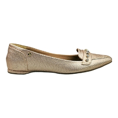 Mocassim Bico Fino Confort Spike Metalizado Bronze