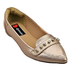 Mocassim Bico Fino Confort Spike Metalizado Bronze - comprar online
