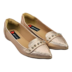 Mocassim Bico Fino Confort Spike Metalizado Bronze na internet
