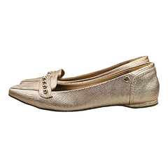Mocassim Bico Fino Confort Spike Metalizado Bronze - Love Shoes Calçados Femininos