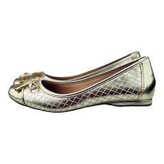 Sapatilha Bico Quadrado Confort Matelasse Metalizado Dourado - Love Shoes Calçados Femininos