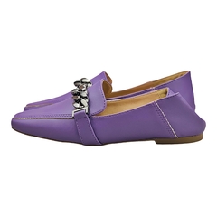 Mocassim Mule 2 em 1 Bico Quadrado Correntes Lilás - Love Shoes Calçados Femininos