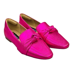 Mocassim Bico Quadrado Confort Metalizado Craquelado Nó Pink na internet