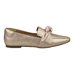 Mocassim Bico Quadrado Confort Metalizado Textura Bronze