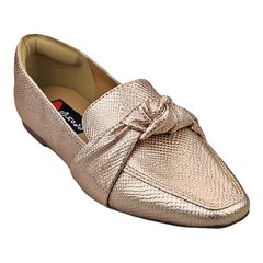 Mocassim Bico Quadrado Confort Metalizado Textura Bronze - comprar online