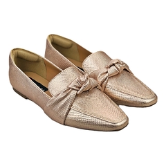 Mocassim Bico Quadrado Confort Metalizado Textura Bronze na internet