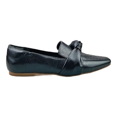 Mocassim Bico Quadrado Confort Metalizado Textura Preto