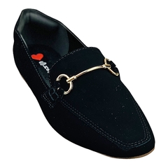 Mocassim Bico Quadrado Fivela ABS Flocado Preto - comprar online