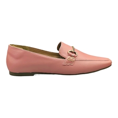 Mocassim Bico Quadrado Fivela ABS Dourado Rosa