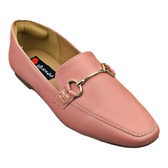 Mocassim Bico Quadrado Fivela ABS Dourado Rosa - comprar online