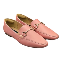 Mocassim Bico Quadrado Fivela ABS Dourado Rosa na internet
