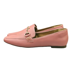 Mocassim Bico Quadrado Fivela ABS Dourado Rosa - Love Shoes Calçados Femininos