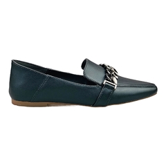 Mocassim Mule 2 em 1 Bico Quadrado Correntes Preto