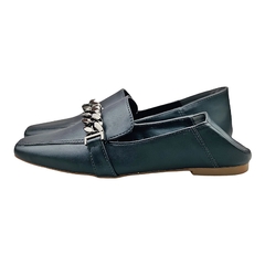 Mocassim Mule 2 em 1 Bico Quadrado Correntes Preto - Love Shoes Calçados Femininos