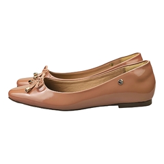 Sapatilha Bico Quadrado Bailarina Confort Básica Verniz Laçinho Nude - Love Shoes Calçados Femininos