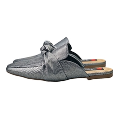 Mule Bico Quadrado Pala Alta Metalizado Nó Grafite - Love Shoes Calçados Femininos