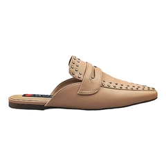 Mule Bico Quadrado Pala Alta Detalhes Spikes e Tachas Nude