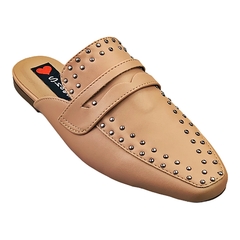 Mule Bico Quadrado Pala Alta Detalhes Spikes e Tachas Nude - comprar online