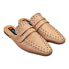 Mule Bico Quadrado Pala Alta Detalhes Spikes e Tachas Nude na internet