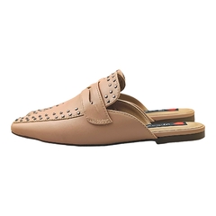 Mule Bico Quadrado Pala Alta Detalhes Spikes e Tachas Nude - Love Shoes Calçados Femininos