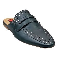 Mule Bico Quadrado Pala Alta Detalhes Spikes e Tachas Preto - comprar online