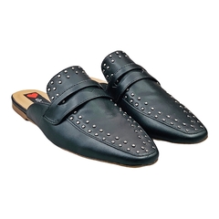 Mule Bico Quadrado Pala Alta Detalhes Spikes e Tachas Preto na internet