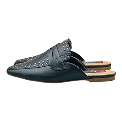 Mule Bico Quadrado Pala Alta Detalhes Spikes e Tachas Preto - Love Shoes Calçados Femininos