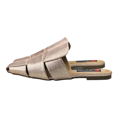 Mule Bico Quadrado Pala Alta Metalizado Recortes Bronze - Love Shoes Calçados Femininos