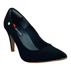 Scarpin Fino Alto Confort Detalhes Flocado Preto - comprar online