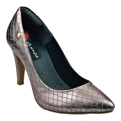 Scarpin Fino Alto Confort Matelasse Metalizado Grafite - comprar online